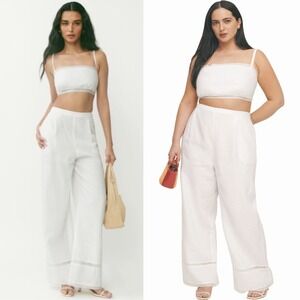 Reformation | Violet 100% Linen Crop‎ Top & Wide Leg Pant Two Piece Set White